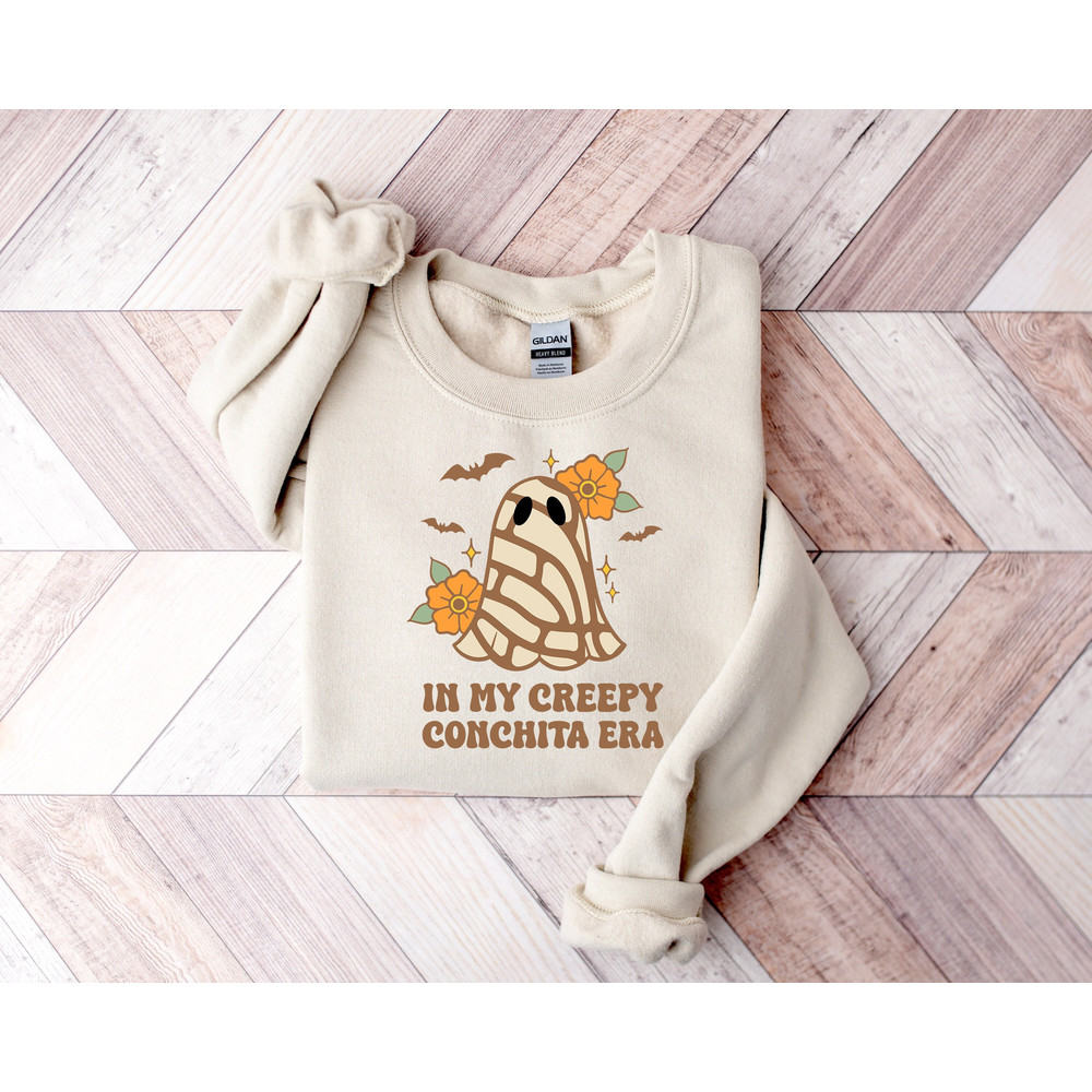 In My Creepy Conchita Era Sweatshirt, Funny Latina Spooky Sweater, Halloween Sweater, Pan Dulce Sweater, Cute Sweater, Concha Sweater.jpg