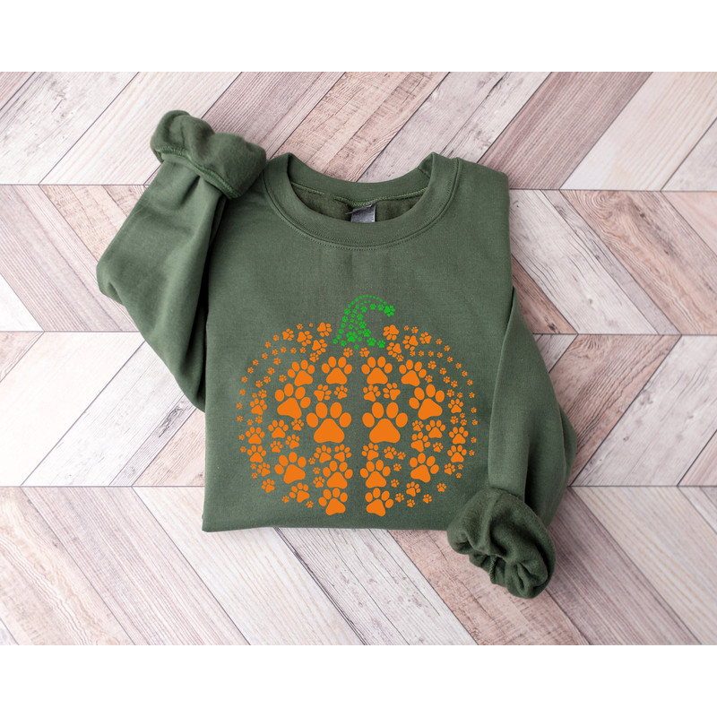 Paw Print Pumpkin Shirt, Paws Dog Pumpkin Sweatshirt, Pumpkin Dog T-shirt, Paw Print T-shirt, Dog Halloween Shirt, Retro Pumpkin Tee.jpg