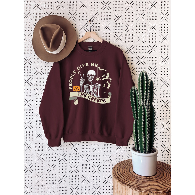 People Give Me The Creeps Sweatshirt, Halloween Sweatshirts For Women, Skeleton Sweat, Halloween Sweater, Halloween Skull Outfit.jpg