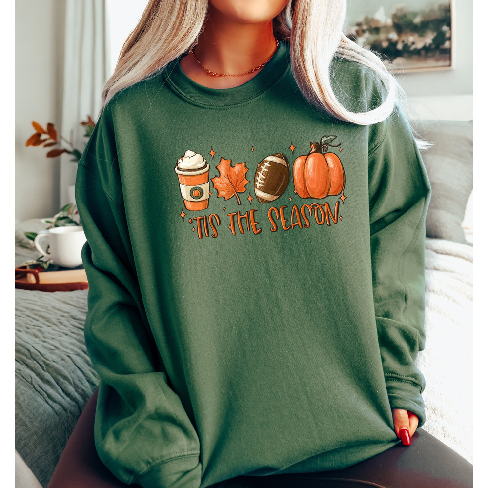 Trendy Fall Sweatshirt, Pumpkin Spice Shirt, Cute Pumpkin Sweatshirt, Gift For Fall, Football, Pumpkin Tee.jpg