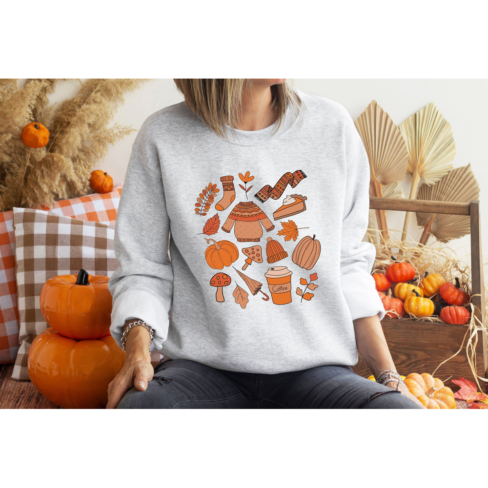All About Fall Doodles Shirt, Cute Fall Tee, Cozy Thanksgiving, Family Thanksgiving Shirt, Fall Lover Tshirt, Fall Leaves Sweaters Pumpkin T.jpg