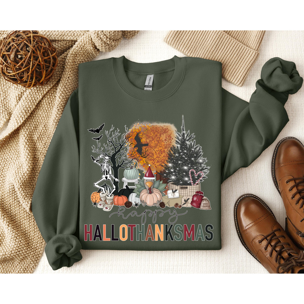 Hallothanksmas Shirt, All About Holiday Season Shirt, Cute Holiday Season Sweatshirt, Sweatshirt for Holiday Season, Cute Gift for Fall.jpg
