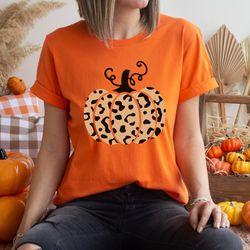 leopard pattern pumpkin shirt, cute leopard pumpkin fall tee, cozy thanksgiving shirt, family thanksgiving shirt, fall l