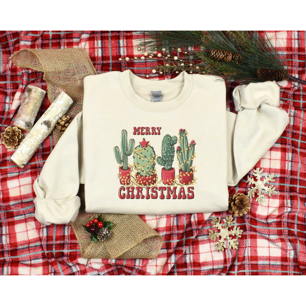 Christmas Cactus Shirt, Festive Plant Mom Christmas Shirt, Christmas Plant Mom Gift, Cactus With Lights, Christmas Gift For Plant Lover.jpg