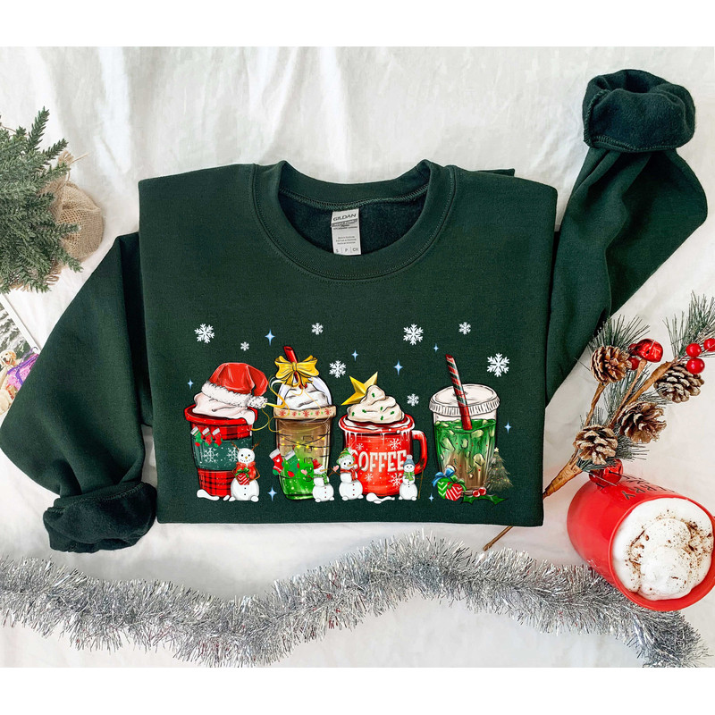 Christmas Coffee Sweatshirt, Christmas Sweatshirt, Christmas Shirt, Coffee Lover Gift Worker, Winter Christmas Snowman, Latte Coffee Lover.jpg