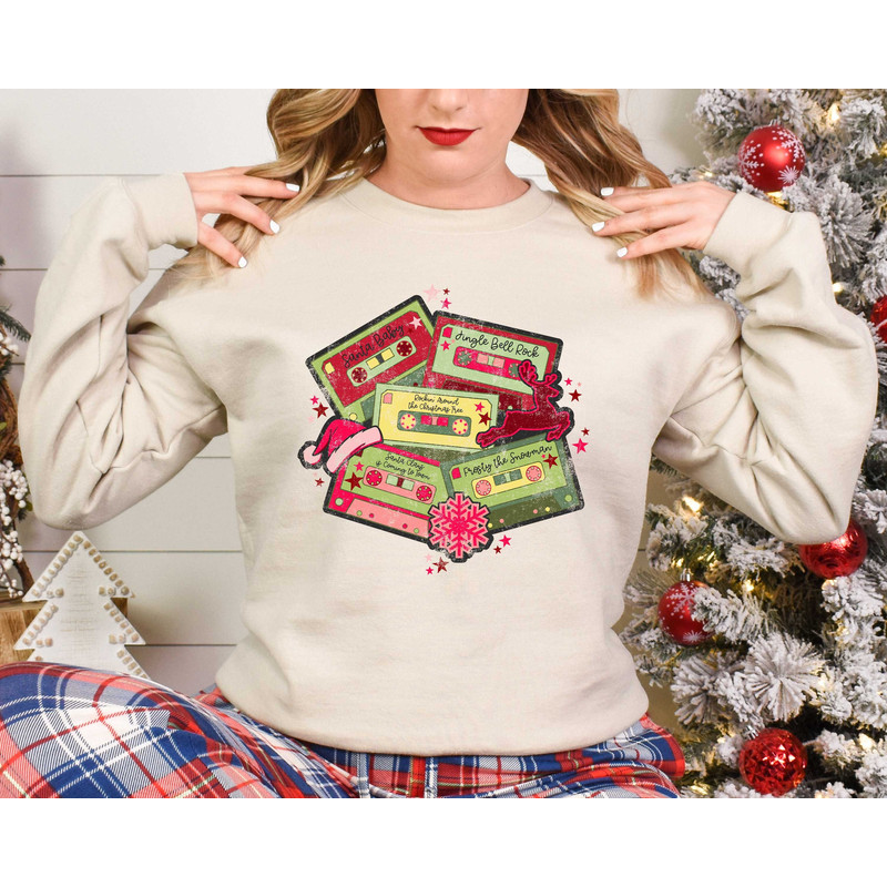 Christmas Music Cassette Tapes Sweatshirt, Christmas Music Sweatshirt, Christmas Songs Sweatshirt, Retro Christmas Sweater, Music Lover Gift.jpg