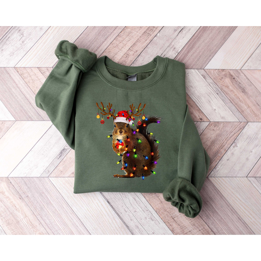 Christmas Squirrel Shirt, Christmas Squirrel Hoodie, Christmas Lights Sweater, Christmas Squirrel Gift, Cute Christmas Sweater.jpg