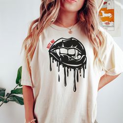 bite me shirt, vampire fang t shirt, gothic lips halloween shirt, spooky season
