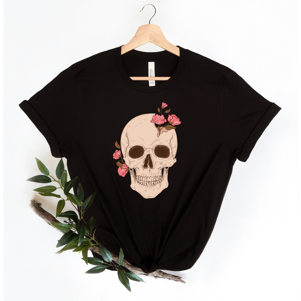 Bloom Skull Shirt, Floral Skeleton Shirt, Floral Skull Boho.jpg