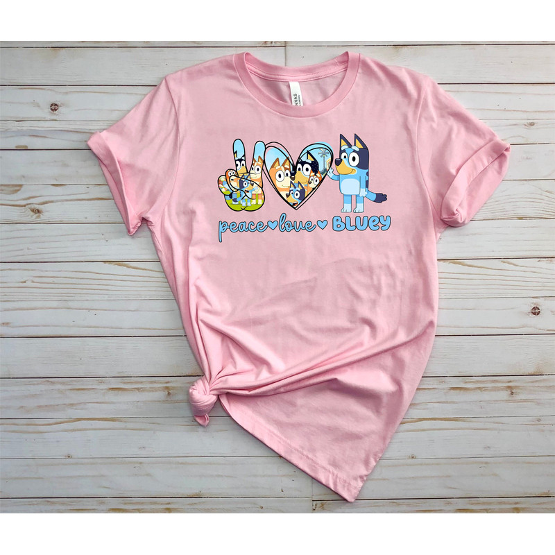 Bluey Shirt Kids, Peace Love Bluey Shirts, Bluey Tee, Bluey Theme Shirt.jpg