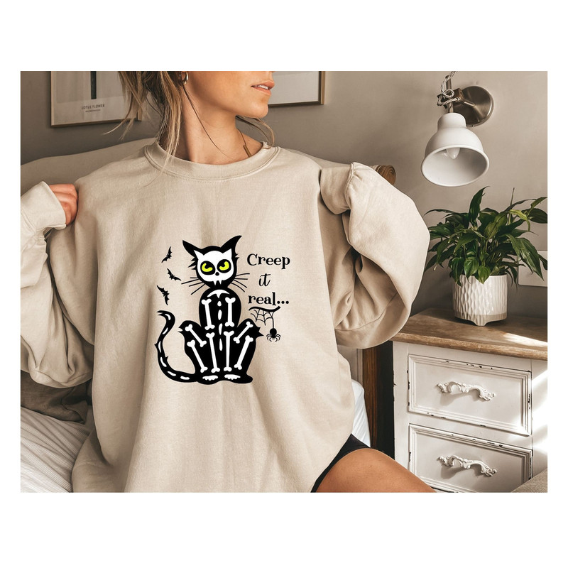 Cat Creep it Real Sweatshirt, Halloween Vintage, Halloween Crewneck.jpg