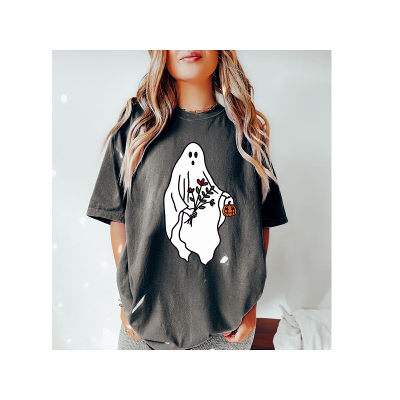 Comfort Colors,Ghost With Flower Halloween Shirt, Gift For Her, Cute F.jpg