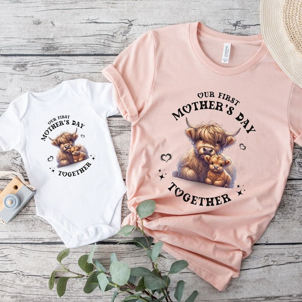 First Mother's Day Shirts, Mommy and Me Highland cow shirts, Our First Mothers Day Matching Shirts Set, First Mother Day