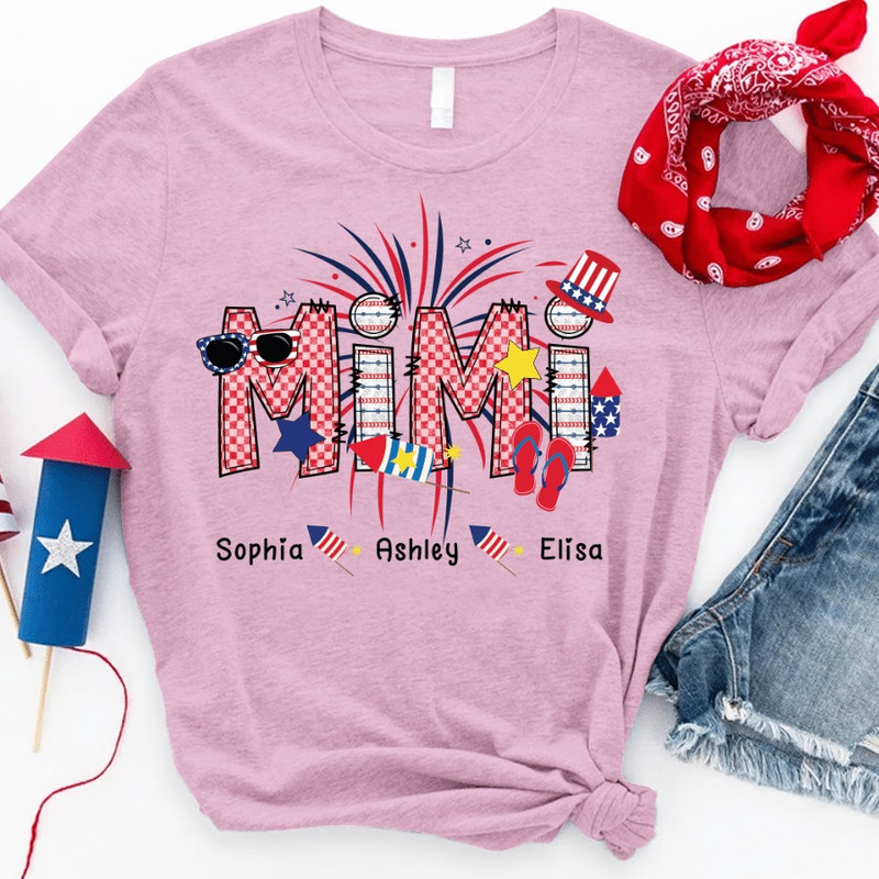 Patriotic Doodle 4th Of July Mimi And Grandkid CTH01 T-Shirt