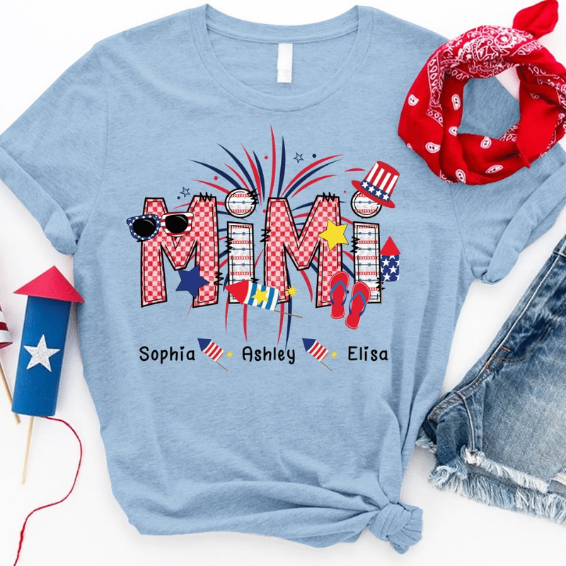 Patriotic Doodle 4th Of July Mimi And Grandkid CTH01 T-Shirt