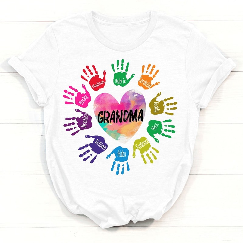 Funny Grandma and Grandkids Heart Colorful Hands Mimi Shirt, Hand Nana Shirt