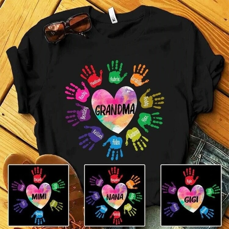 Funny Grandma and Grandkids Heart Colorful Hands Mimi Shirt, Hand Nana Shirt