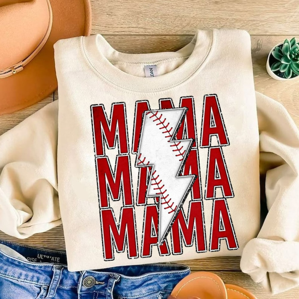 Baseball Mama Lighting Bolt, Glitter Baseball, Retro Sports , Baseball Mom, Game Day, Mother Day Shirt, Mama Shirt, Mom