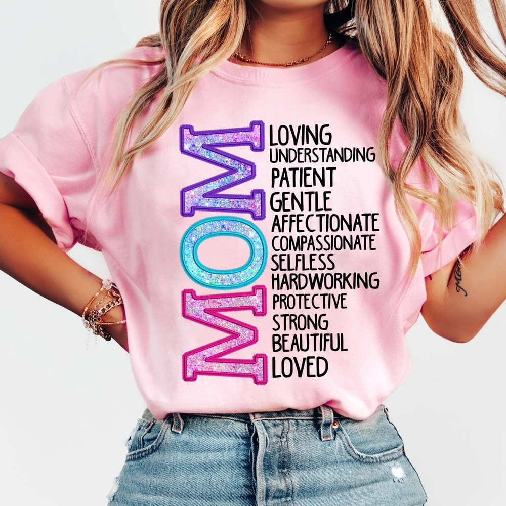 She is Loved Beautiful Protective Selfless Hardworking Mom, She is Mom, Mother Inspirational Quote, Mama Glitter Shirt
