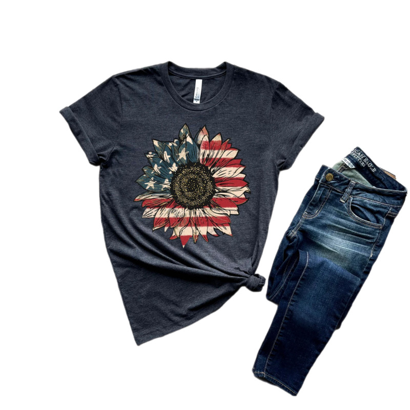 America Sunflower Shirt, USA Flag Flower T Shirt, Gift For American, 4th Of July Flag Graphic T-Shirt, Freedom TShirt, Independence Shirt