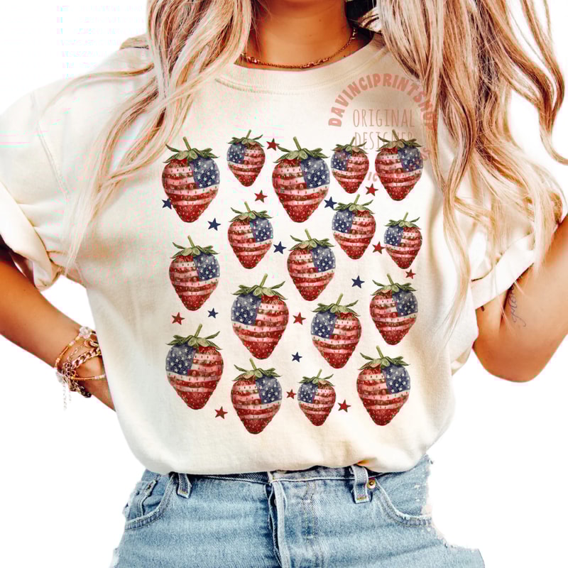 4th of july Strawberries Shirt, America Shirt, 4th of july Shirt, Strawberry Shirt, American girl Shirt,Independence day