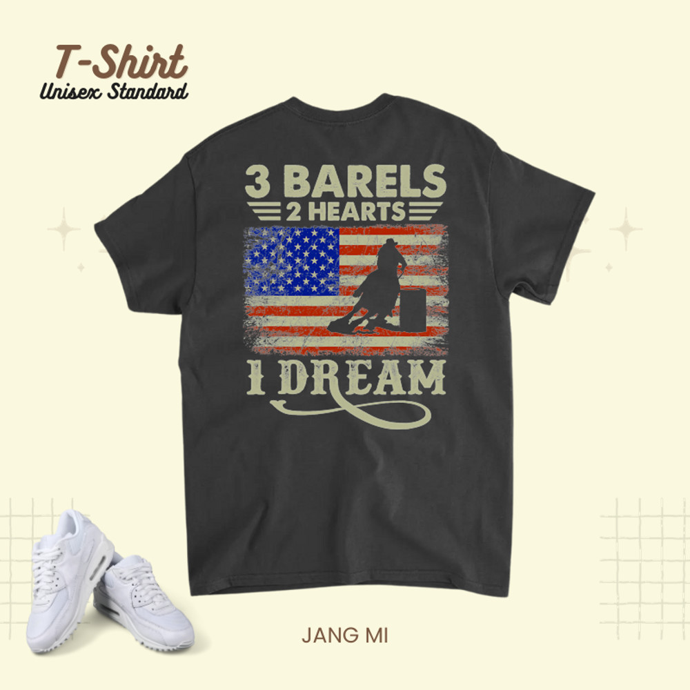 3 Barrels 2 Hearts 1 Dream American Flag Barrel Racing Racer.png