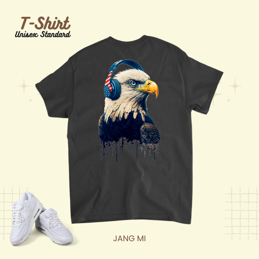 American Bald Eagle Wearing Flag Headphones Rock and Roll.png