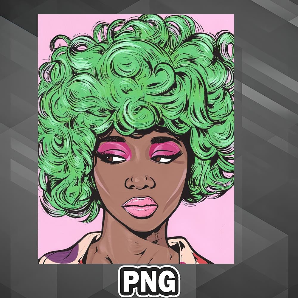 AFC1107231337294-African PNG Green Kawaii Comic Girl PNG For Sublimation Print.jpg