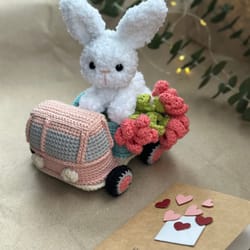 crochet pattern flower truck with a bunny