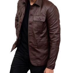 lamb skin men blazer with 5 front buttons - brown
