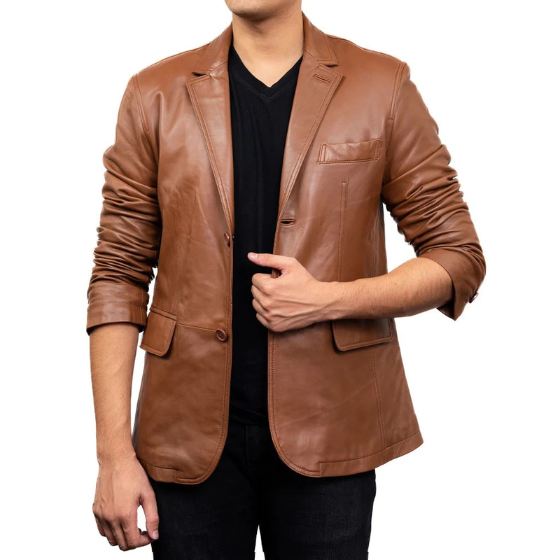 2-Button Men Lambskin Leather Blazer-Cognac_1.jpg