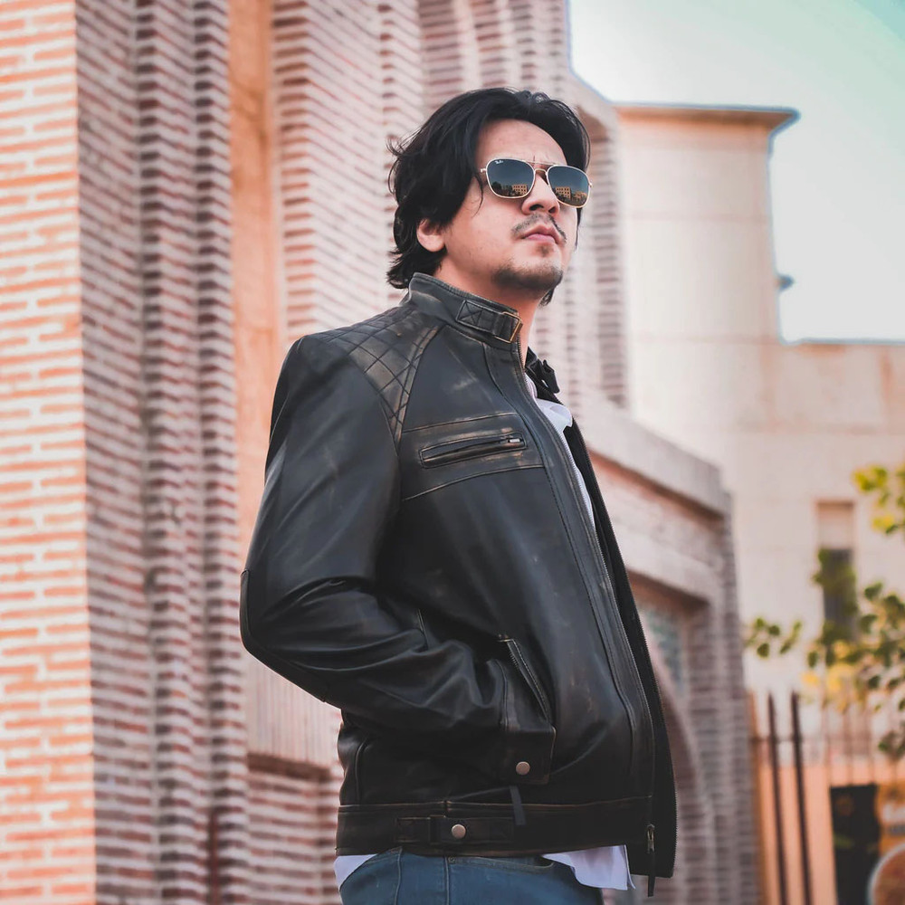 Men's Casual Signature Diamond Lambskin Leather Jacket-Vintage Black_5.jpg