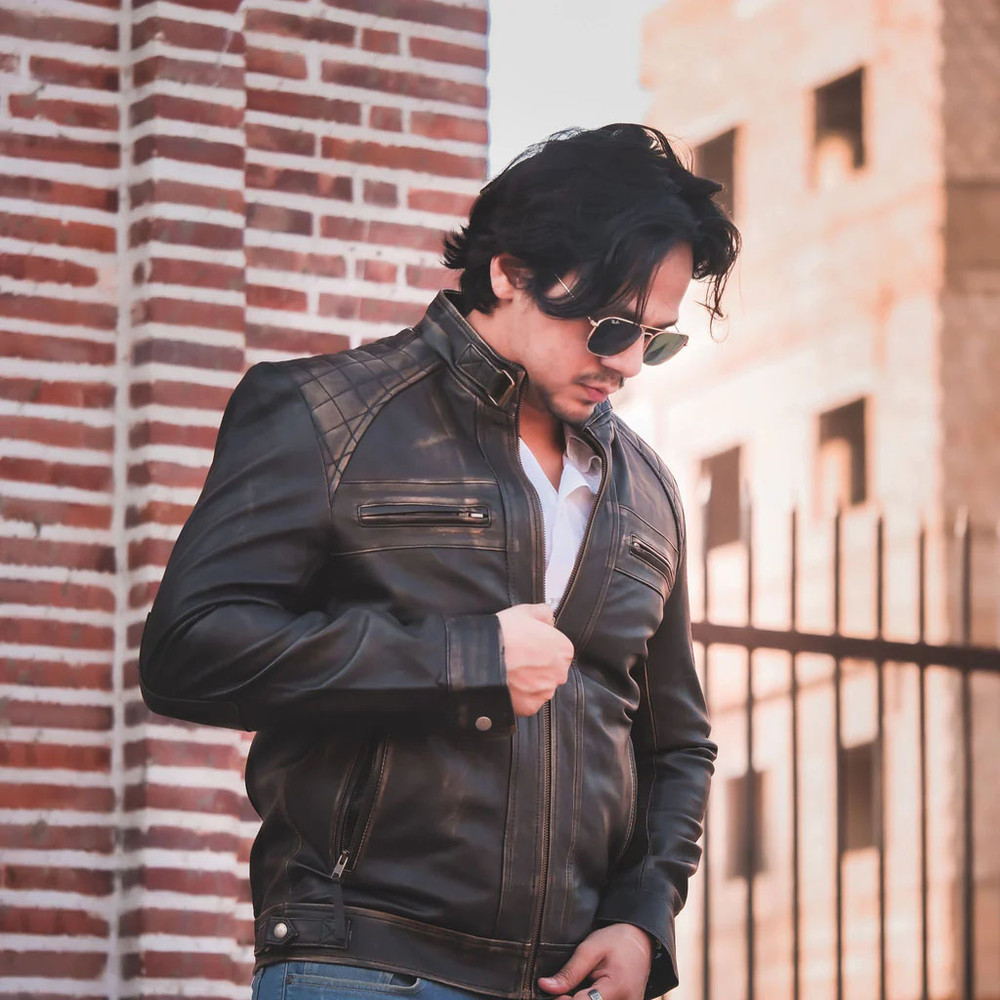 Men's Casual Signature Diamond Lambskin Leather Jacket-Vintage Black_6.jpg