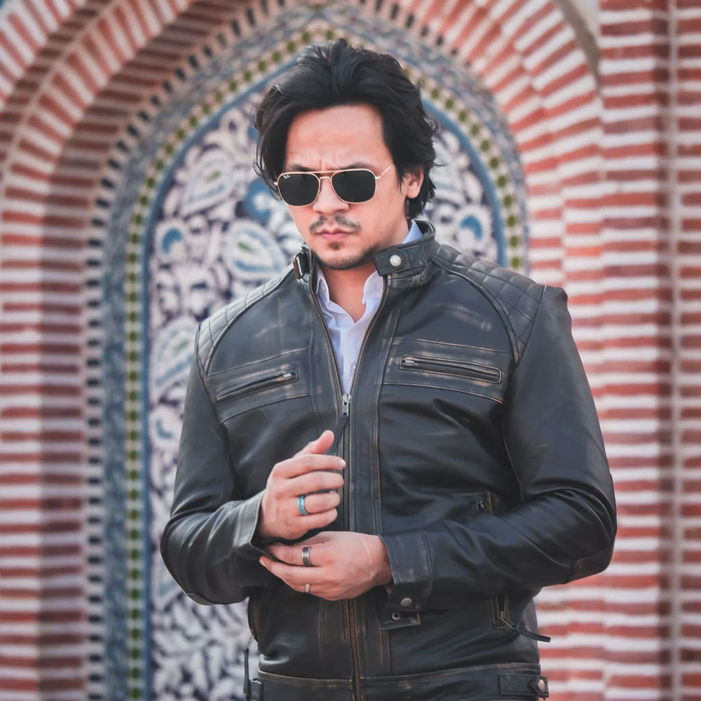 Men's Casual Signature Diamond Lambskin Leather Jacket-Vintage Black_7.jpg