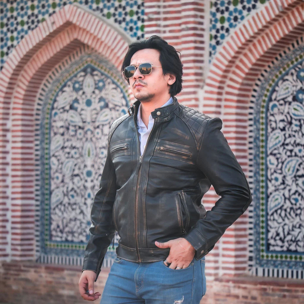 Men's Casual Signature Diamond Lambskin Leather Jacket-Vintage Black_8.jpg