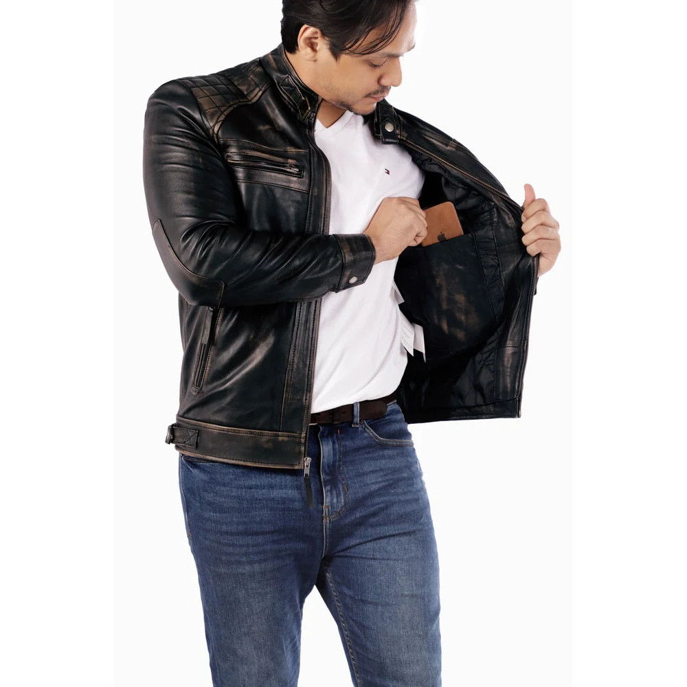 Men's Casual Signature Diamond Lambskin Leather Jacket-Vintage Black_14.jpg