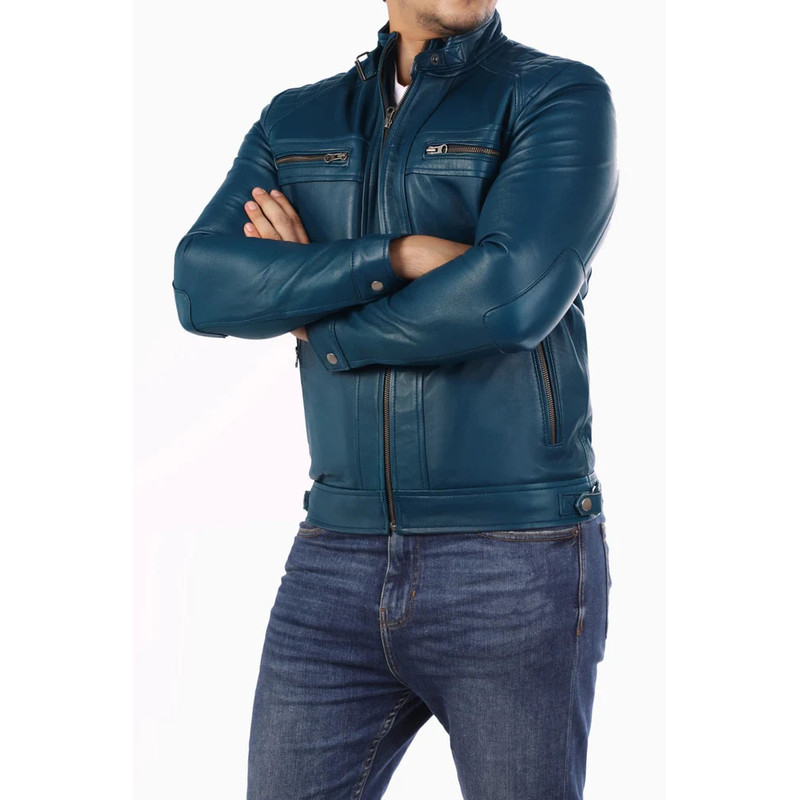 Men's Casual Signature Diamond Lambskin Leather Jacket-Blue_13.jpg