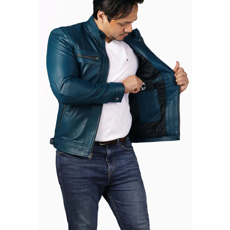 Men's Casual Signature Diamond Lambskin Leather Jacket-Blue_14.jpg
