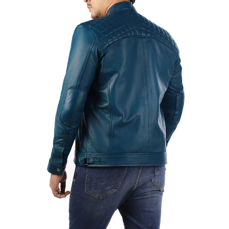 Men's Casual Signature Diamond Lambskin Leather Jacket-Blue_15.jpg