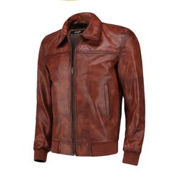 Classic Brown Zipper Vintage Bomber Polo Leather Jacket - Timeless Style for Men