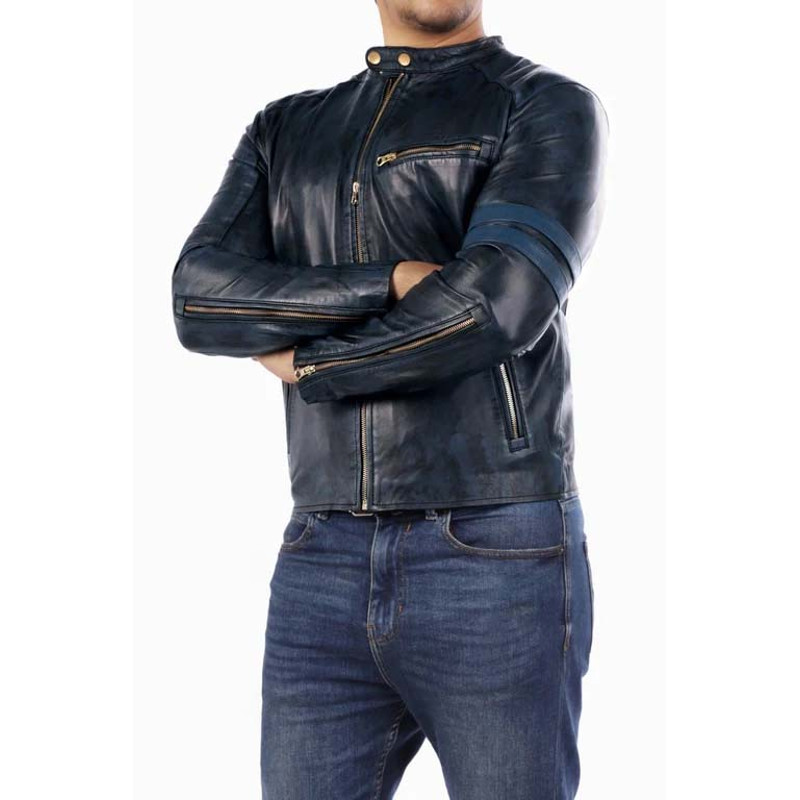 Cafe Racer Genuine Lambskin Leather Jacket-Blue_2.jpg