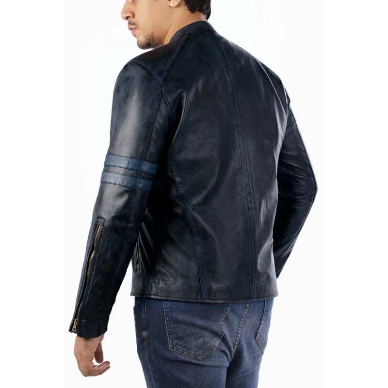 Cafe Racer Genuine Lambskin Leather Jacket-Blue_5.jpg