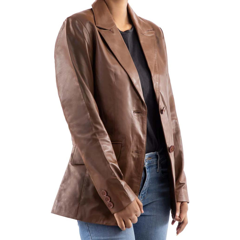Classic 2-Button Lambskin Leather Blazer Women-Cognac_3.jpg