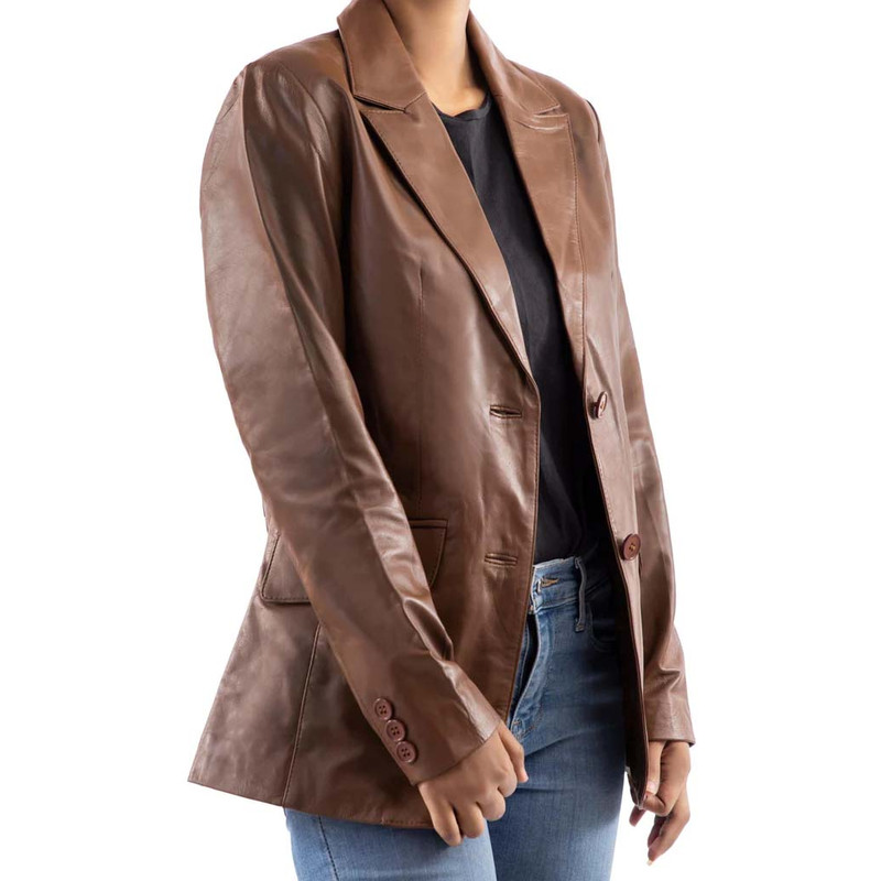 Classic 2-Button Lambskin Leather Blazer Women-Cognac_3.jpg