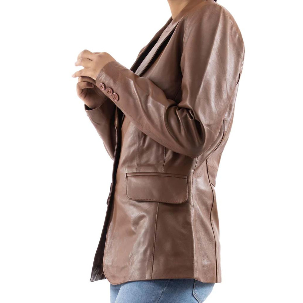 Classic 2-Button Lambskin Leather Blazer Women-Cognac_4.jpg