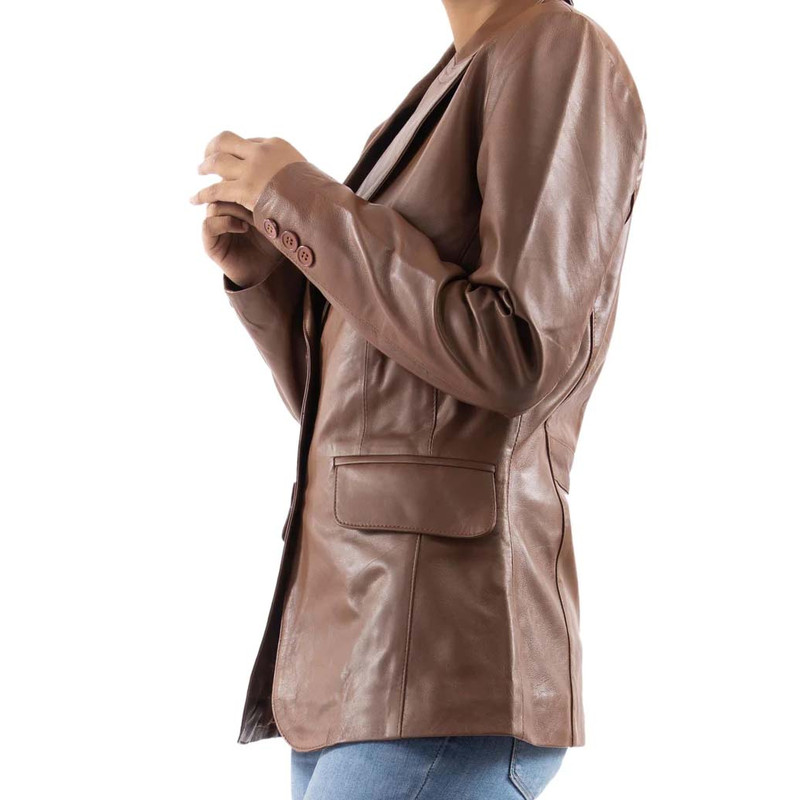 Classic 2-Button Lambskin Leather Blazer Women-Cognac_4.jpg