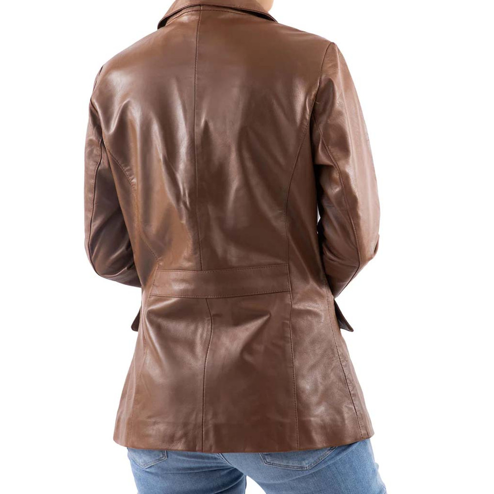 Classic 2-Button Lambskin Leather Blazer Women-Cognac_5.jpg