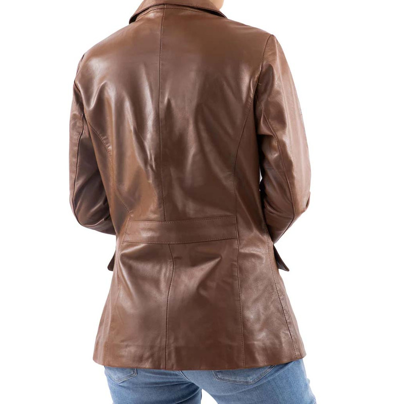Classic 2-Button Lambskin Leather Blazer Women-Cognac_5.jpg