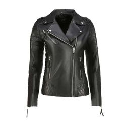 stay stylish and cozy with our women's black quilted leather jacket - trendy outerwear for every occasion