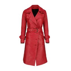 Chic Women's Red Leather Long Coat – Elevate Your Style with this Timeless Fashion Statement